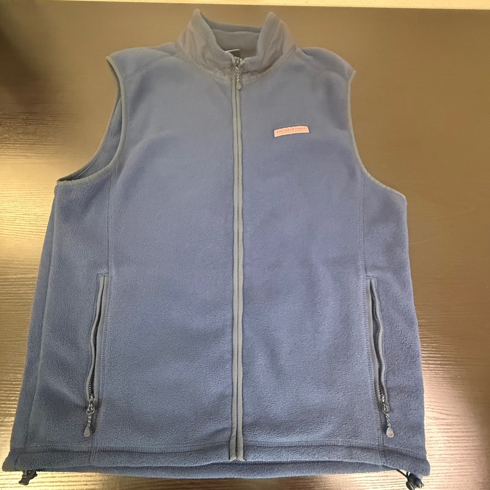 Vineyard Vines Mens Fleece Vest Blue Full Zip Martha's Vineyard Logo Sleeveless